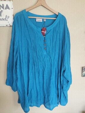 Avenue Plus Size Blouse Turquoise Blue Cabanacore Coastal Grandmother